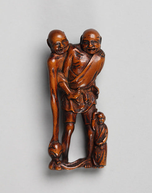 Netsuke -  Ashinaga and Tenaga with a Child and an Octopus 18th,  Poster Print Wall Art