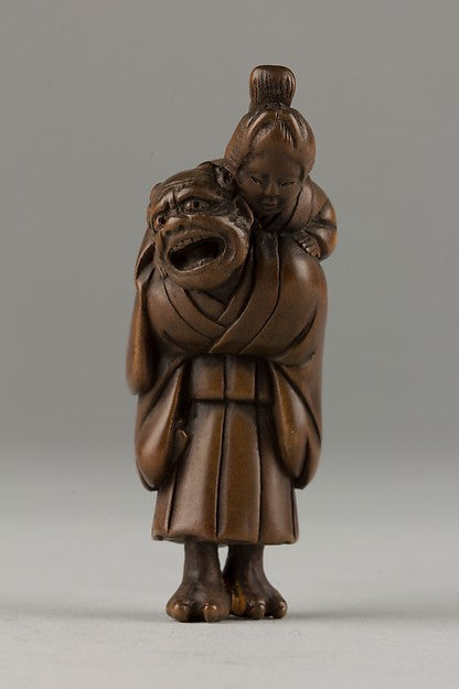 Netsuke of Demon Carrying a Woman on His Shoulders 19th cent,  Poster Print Wall Art
