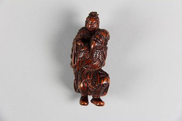 Netsuke of Old Man Carrying a Woman on His Back 19th cent,  Poster Print Wall Art