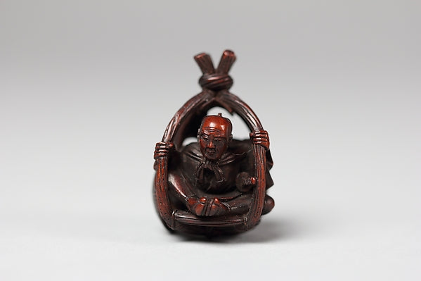 Netsuke of Old Man in a Basket 19th cent,  Poster Print Wall Art