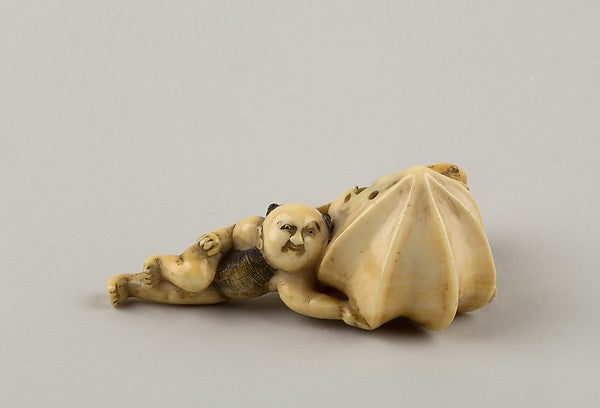 Netsuke of Boy Carrying a Branch of Fruit 19th cent,  Poster Print