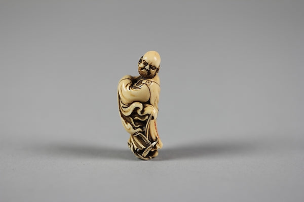 Netsuke of Daruma Crossing the Yangzi River on a Reed 19th cen,  Poster Print