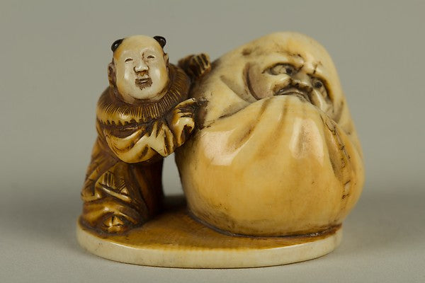Netsuke of Dharma with a Small Boy 19th cent,  Poster Print