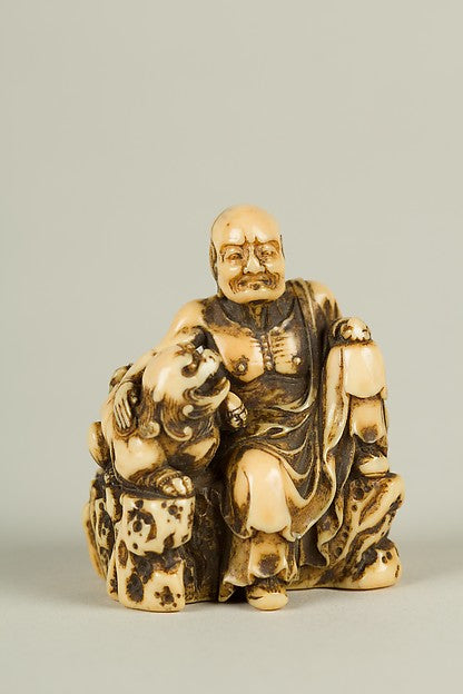 Netsuke of Man and a Qilin Sitting on a Rock 19th cent,  Poster Print