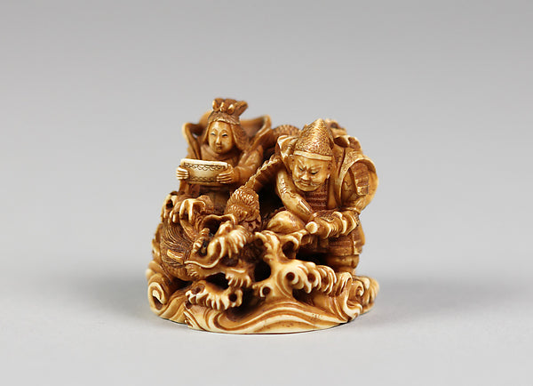 Netsuke of Two Seated Figures and a Dragon 18th–19th cent,  Poster Print