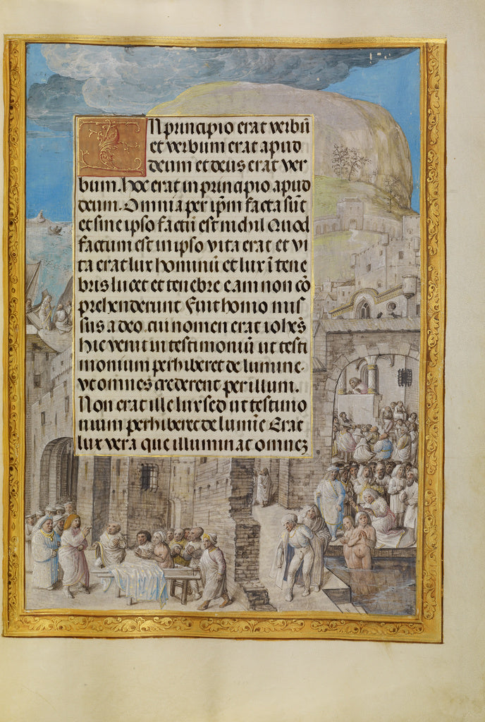 Master of the Lübeck Bible:Border with Scenes from the Life, Poster Print Wall Art