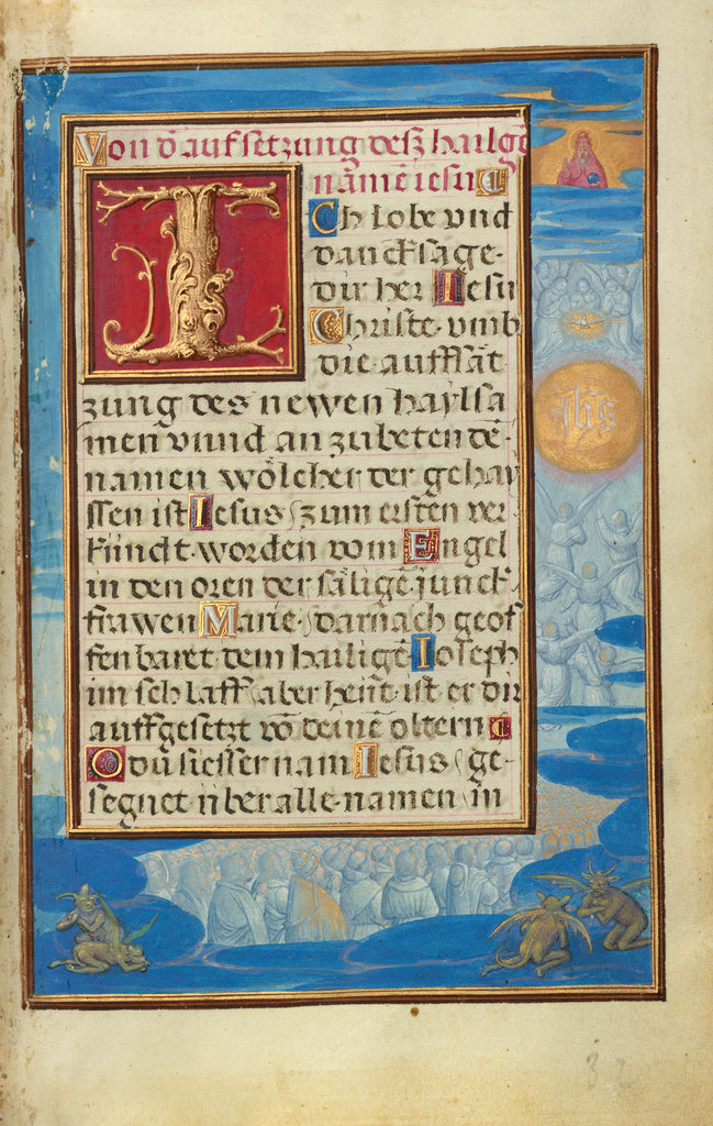 Simon Bening:Border with the Adoration of the Name of Jesus, Poster Print Wall Art