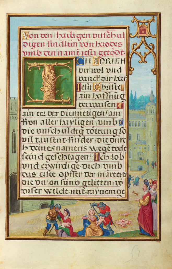Simon Bening:Border with Athaliah Ordering the Massacre of t, Poster Print Wall Art