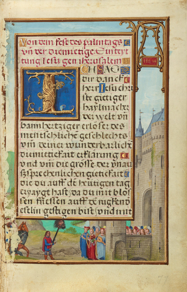 Simon Bening:Border with David's Return with Goliath's Head, Poster Print Wall Art