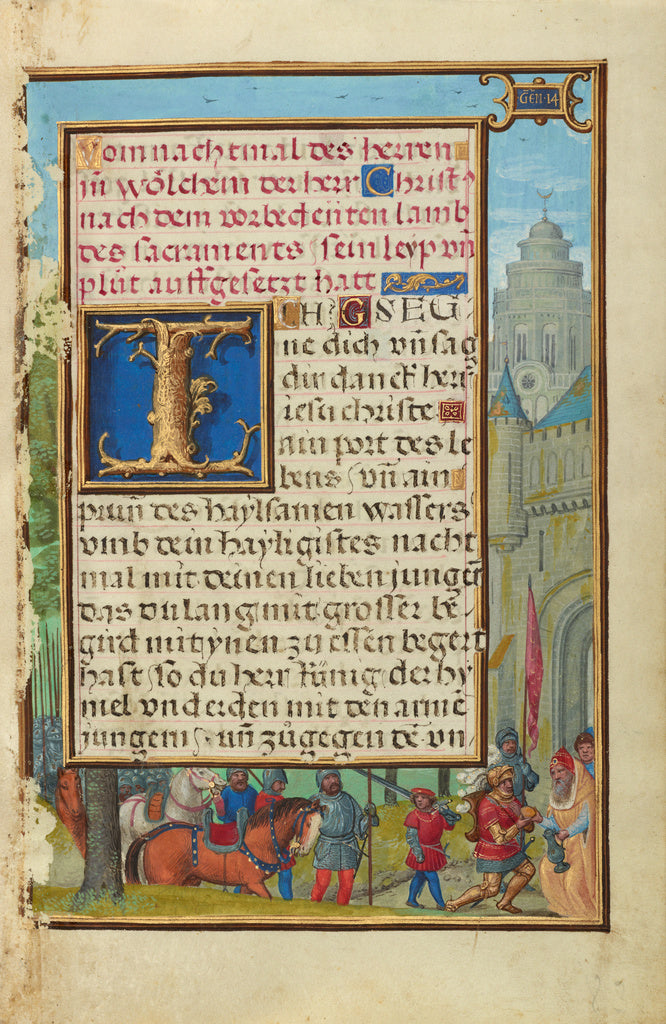 Simon Bening:Border with the Meeting of Abraham and Melchize,16x12