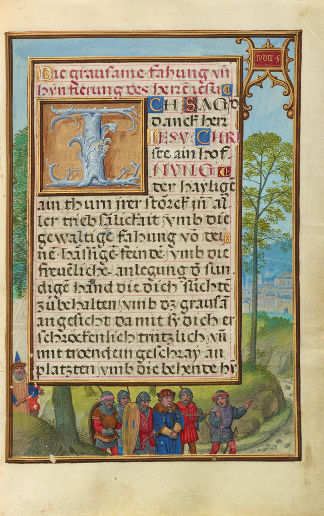 Simon Bening:Border with the Arrest of Achior, Poster Print Wall Art