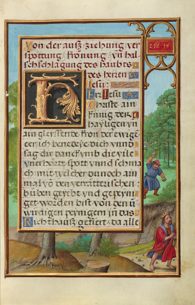 Simon Bening:Border with Shimei Throwing Stones at David, Poster Print Wall Art
