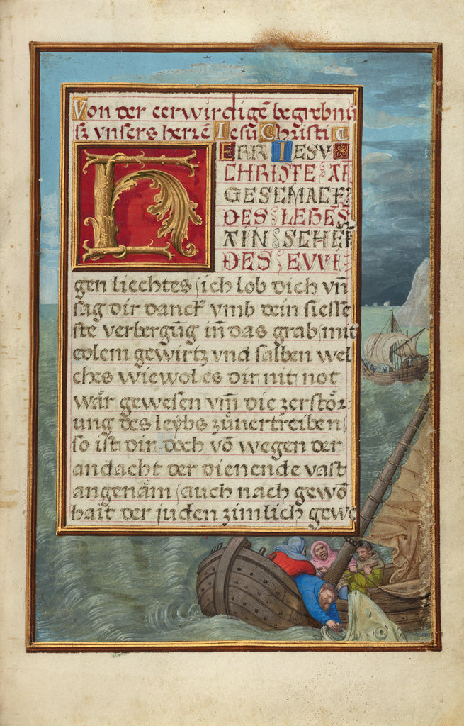 Simon Bening:Border with Jonah Cast into the Sea, Poster Print Wall Art