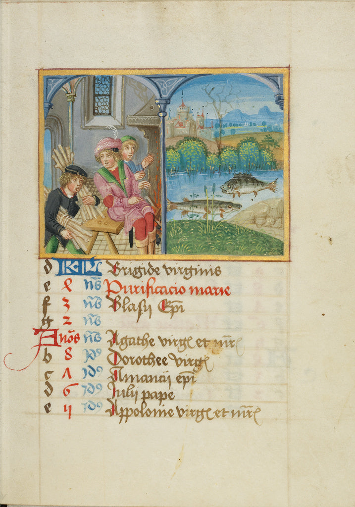 Unknown:February Calendar Page; Keeping Warm; Pisces, Poster Print Wall Art