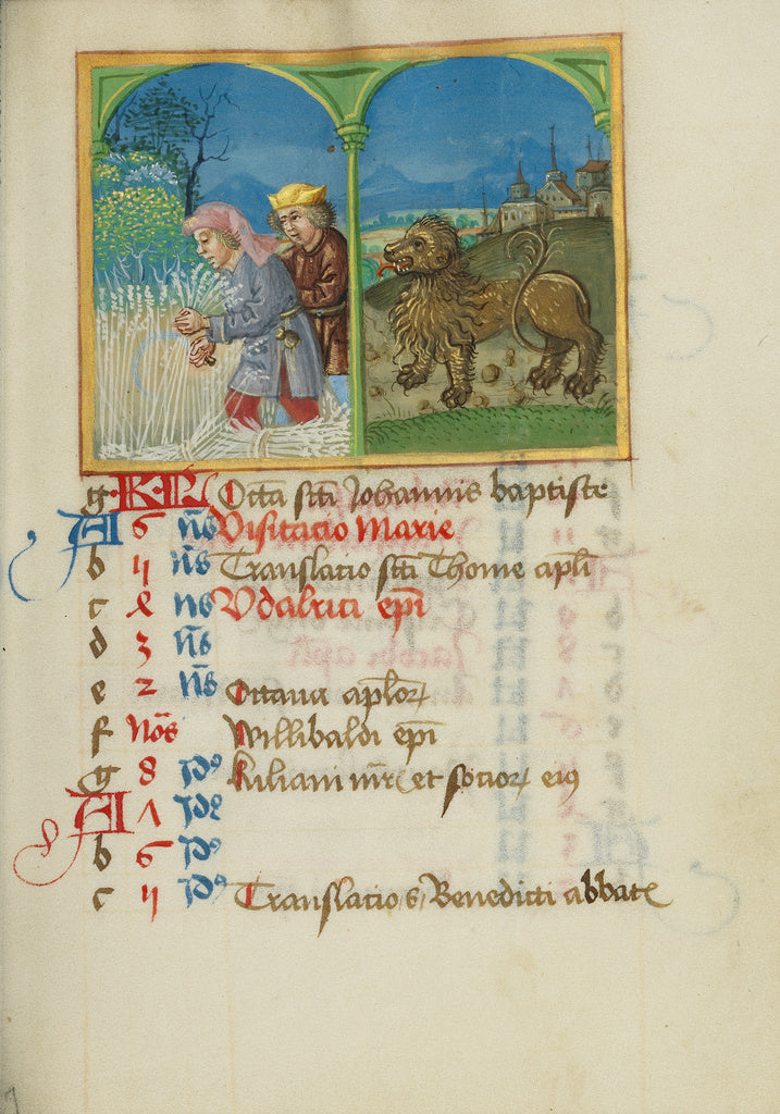 Unknown:July Calendar Page; Reaping; Leo, Poster Print Wall Art