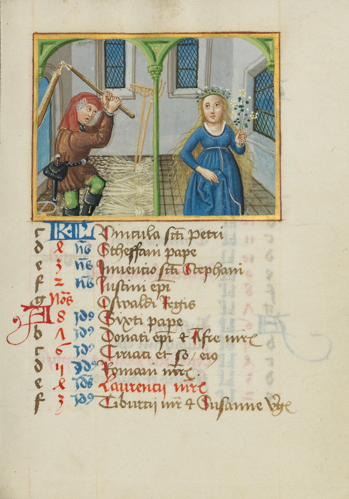 Unknown:August Calendar Page; Threshing; Virgo, Poster Print Wall Art