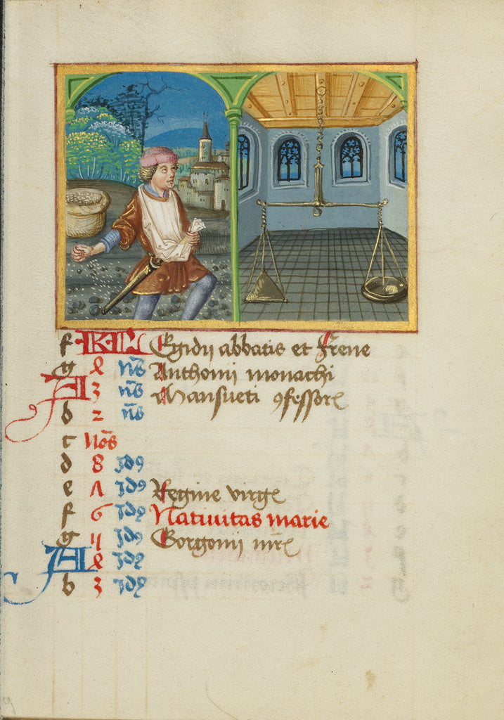 Unknown:September Calendar Page; Sowing; Libra, Poster Print Wall Art