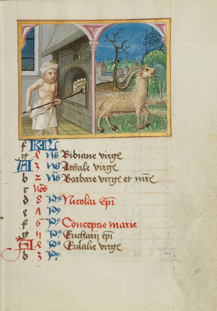 Unknown:December Calendar Page; Baking Bread; Capricorn, Poster Print Wall Art