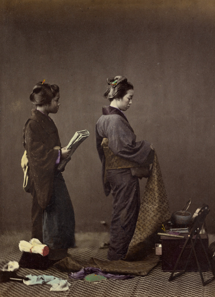 Felice Beato:Putting on the Obi, or Girdle, Poster Print Wall Art