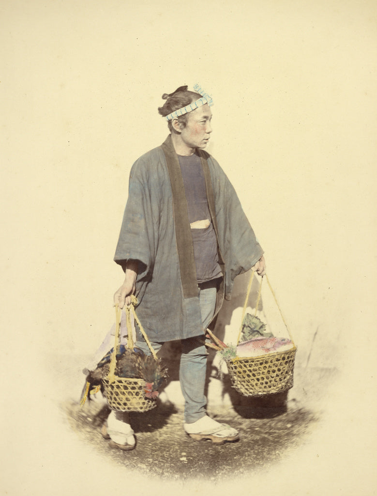 Felice Beato:Japanese Cook, Returning from Market, Poster Print Wall Art
