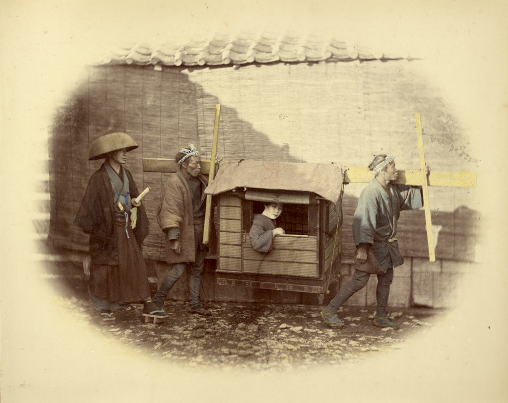 Felice Beato:Norimono or Sedan Chair, Poster Print Wall Art