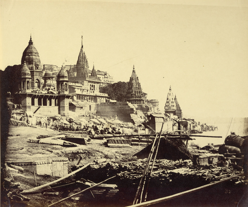 Felice Beato:Sacred Temple of Benares from the River Side, Poster Print Wall Art
