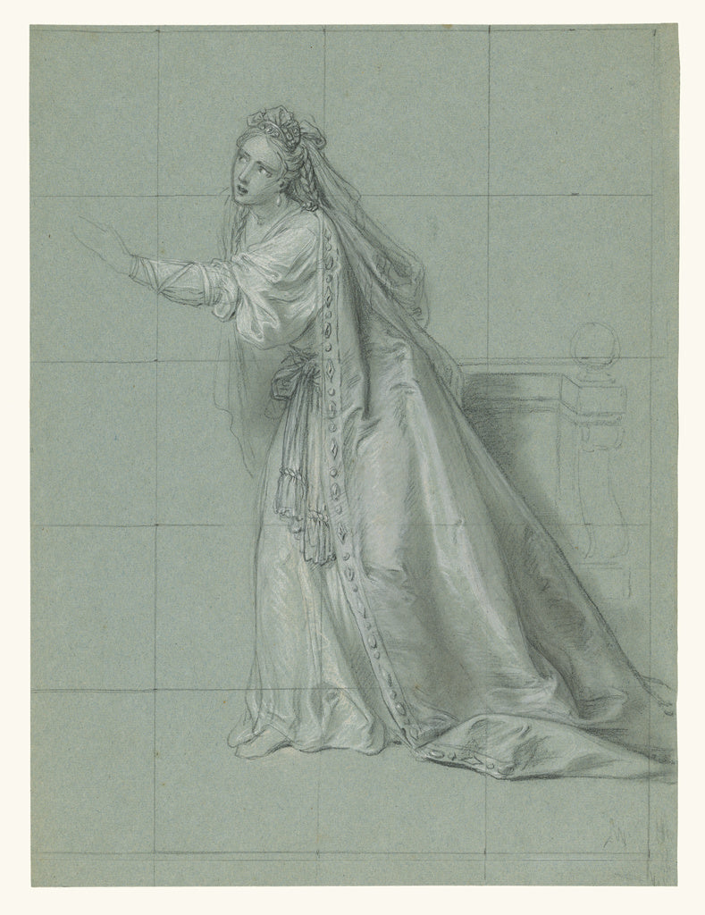 Charles-Antoine Coypel:Study of a Woman (Rodugune) Turned to, Poster Print Wall Art