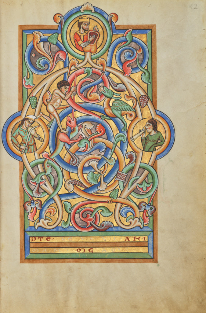 Unknown:Initial A: David and Companion Musicians, Poster Print Wall Art