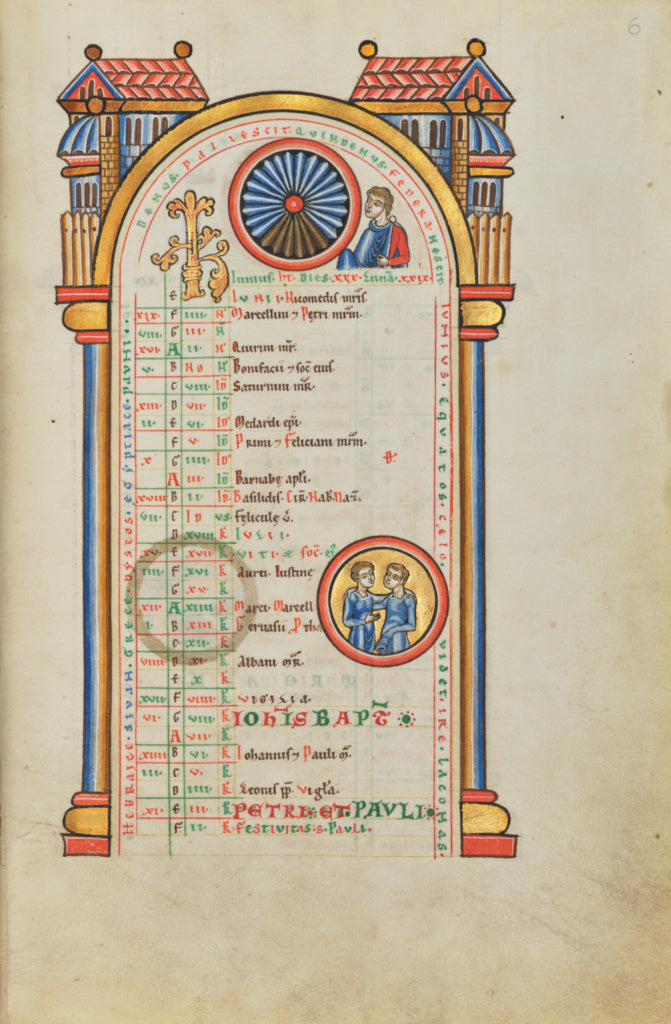 Unknown:June Calendar Page with Junius Brutus (?) and Zodiac, Poster Print Wall Art