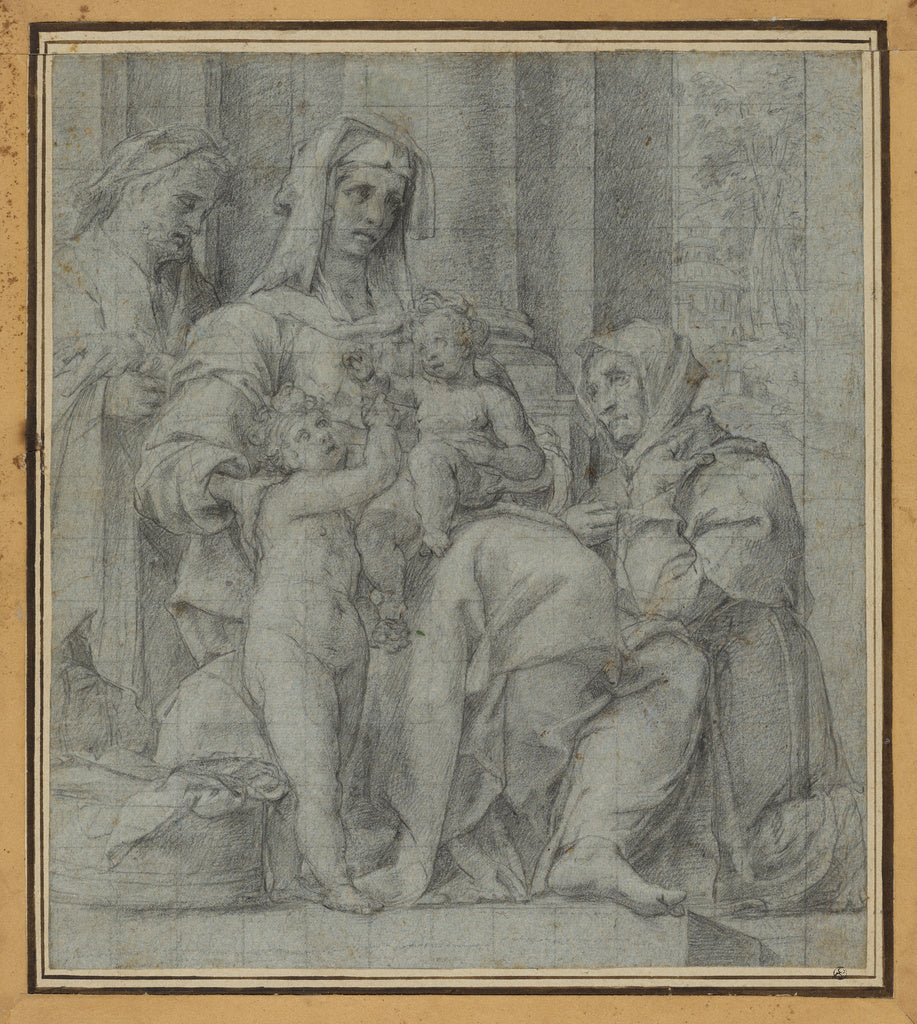 Bartolomeo Cesi:Holy Family with Saint John the Baptist Ador, Poster Print Wall Art