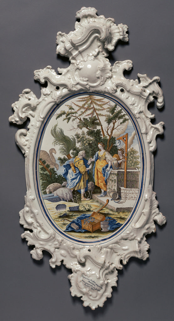 Alcora Ceramic Factory:Plaque depicting Jacob choosing Rache,16x12