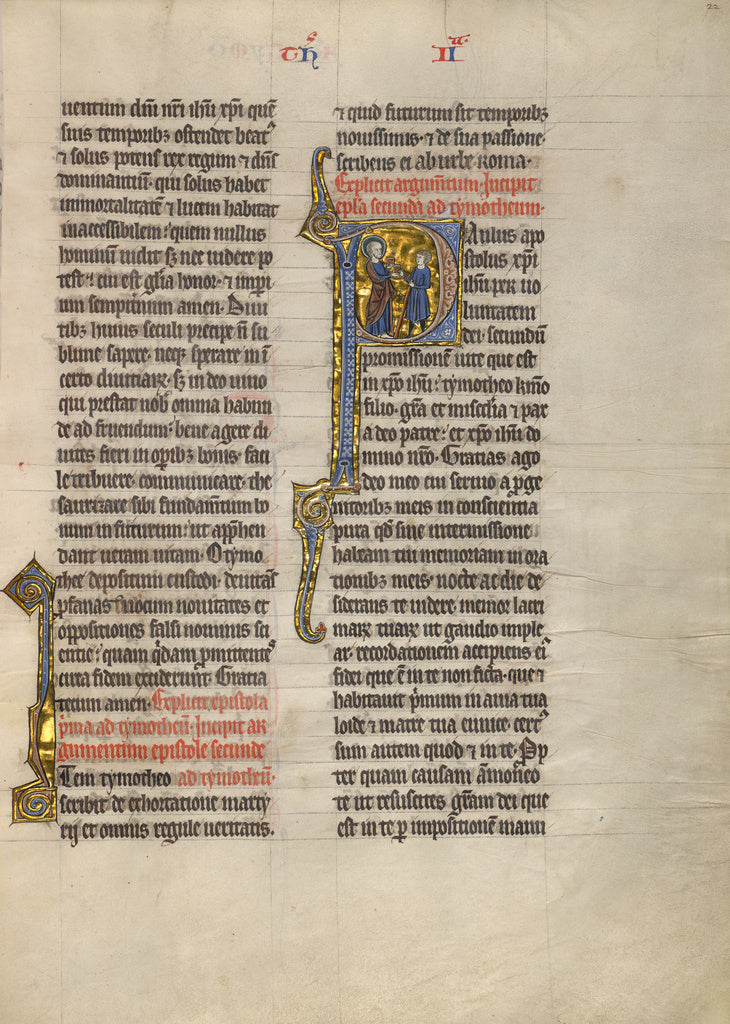 Unknown:Initial P: Saint Paul Giving a Book to a Messenger, Poster Print Wall Art
