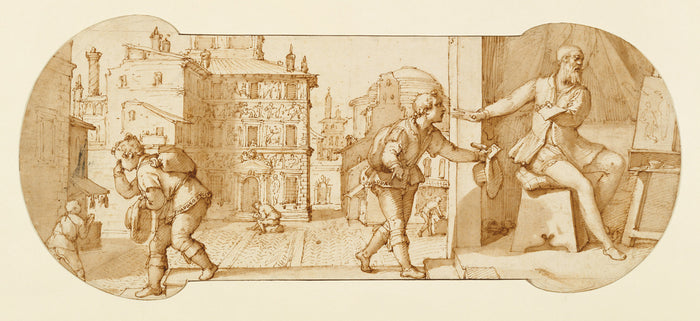 Federico Zuccaro:Taddeo Rebuffed by Francesco Il Sant'Angelo,16x12