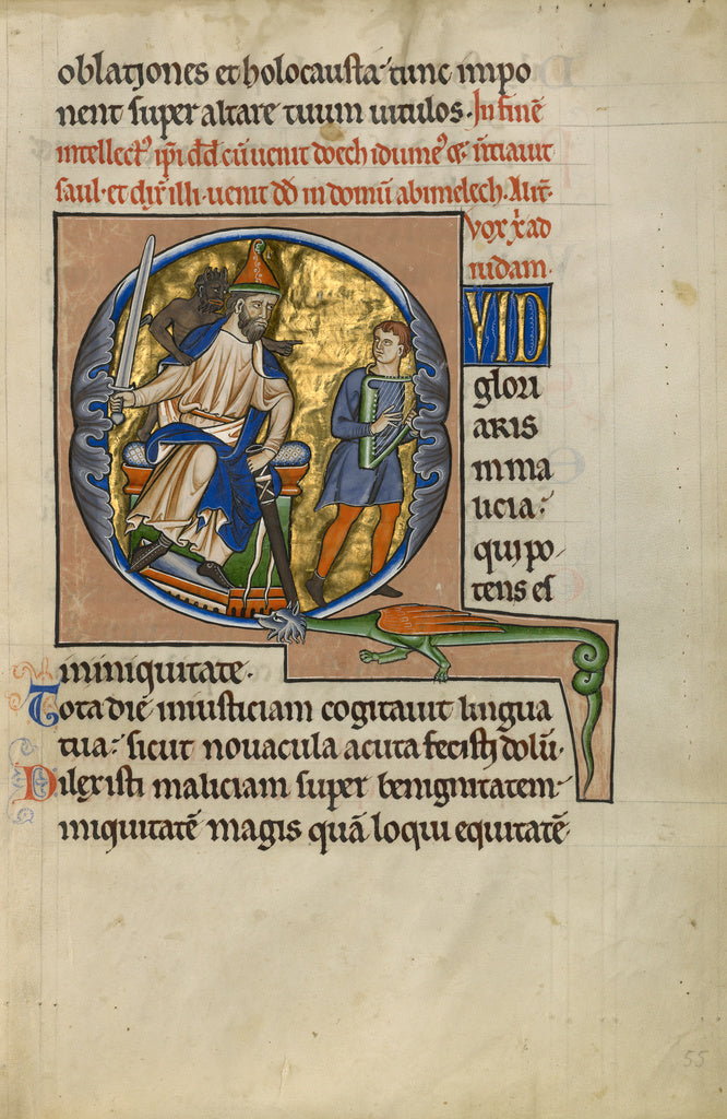 Master of the Ingeborg Psalter:Initial Q: David Before Saul, Poster Print Wall Art