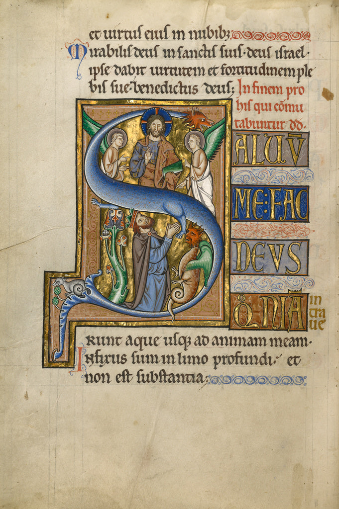 Master of the Ingeborg Psalter:Initial S: David in Prayer, Poster Print Wall Art