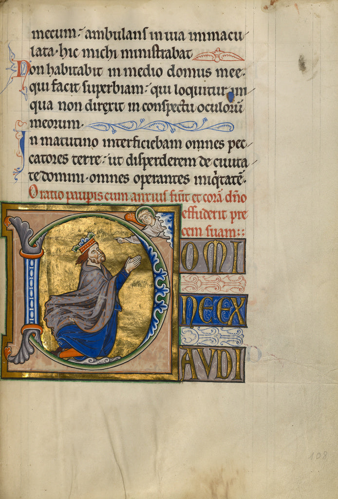 Master of the Ingeborg Psalter:Initial D: David in Prayer, Poster Print Wall Art