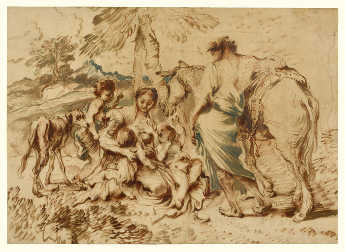 Giovanni Benedetto Castiglione:A Family in a Desert Landscap,16x12