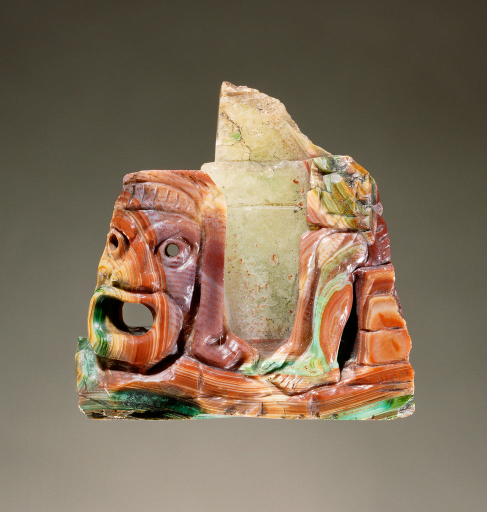 Unknown:Fragmentary cameo sculpture with a theatrical mask a, Poster Print Wall Art