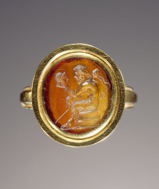 Unknown:Engraved gem set in a modern ring, Poster Print Wall Art