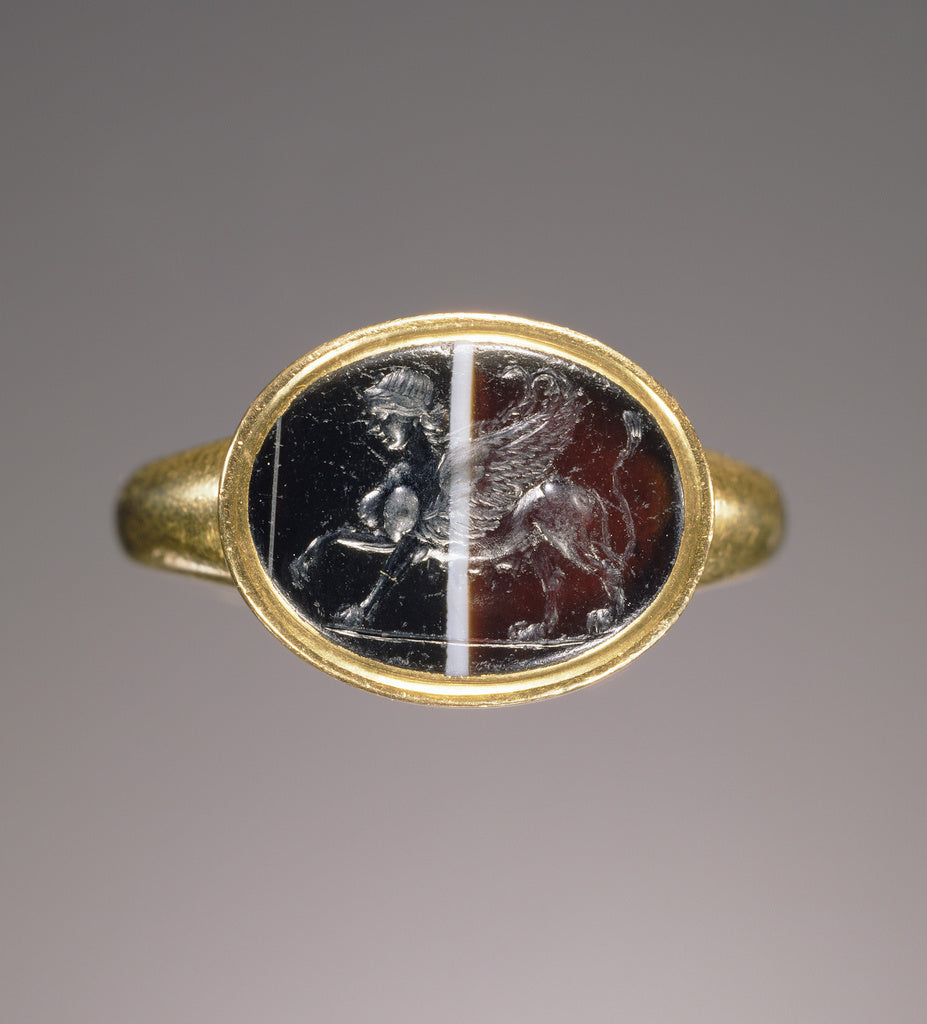 Unknown:Engraved gem set into a ring, Poster Print Wall Art
