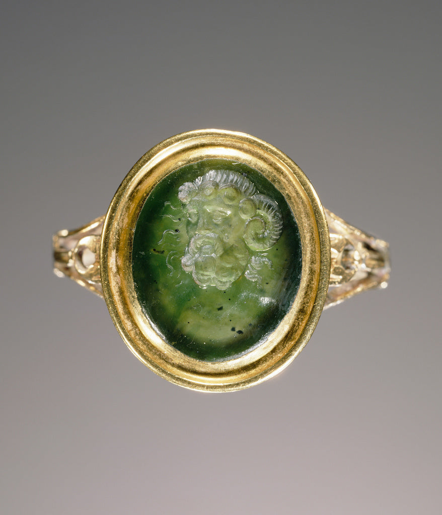 Unknown:Engraved gem set into a modern ring, Poster Print Wall Art