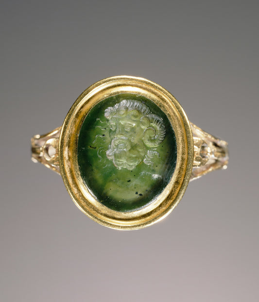 Unknown:Engraved gem set into a modern ring, Poster Print Wall Art