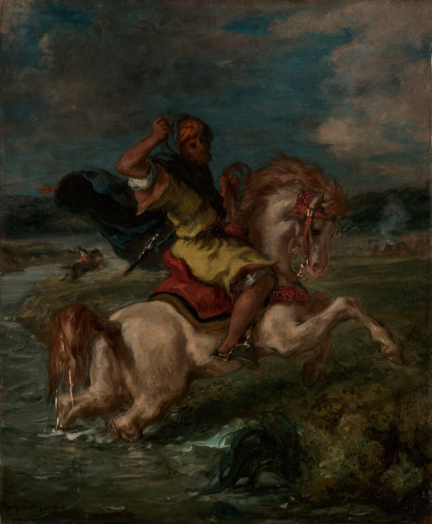 Eugène Delacroix:Moroccan Horseman Crossing a Ford, Poster Print Wall Art