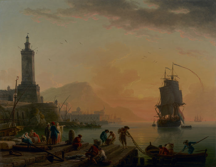 Claude-Joseph Vernet:A Calm at a Mediterranean Port,16x12