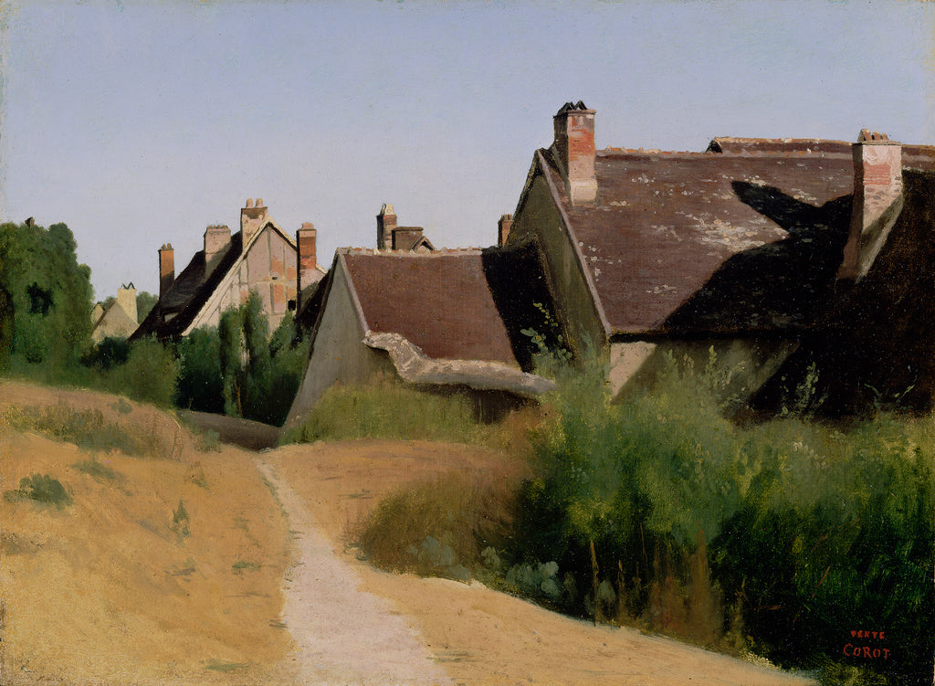 Jean-Baptiste-Camille Corot:Houses near Orléans (Maisons au, Poster Print Wall Art