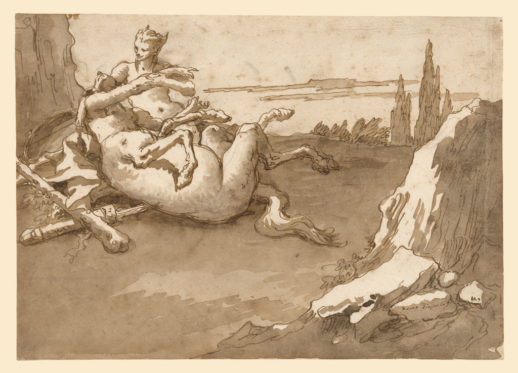 Giovanni Domenico Tiepolo:A Centaur and a Female Faun in a L,16x12"(A3)Poster