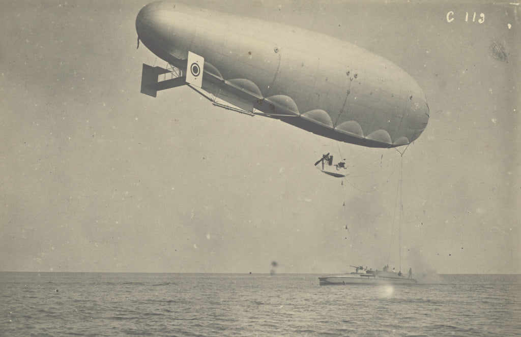 Fédèle Azari:[Blimp attached to a boat], Poster Print Wall Art
