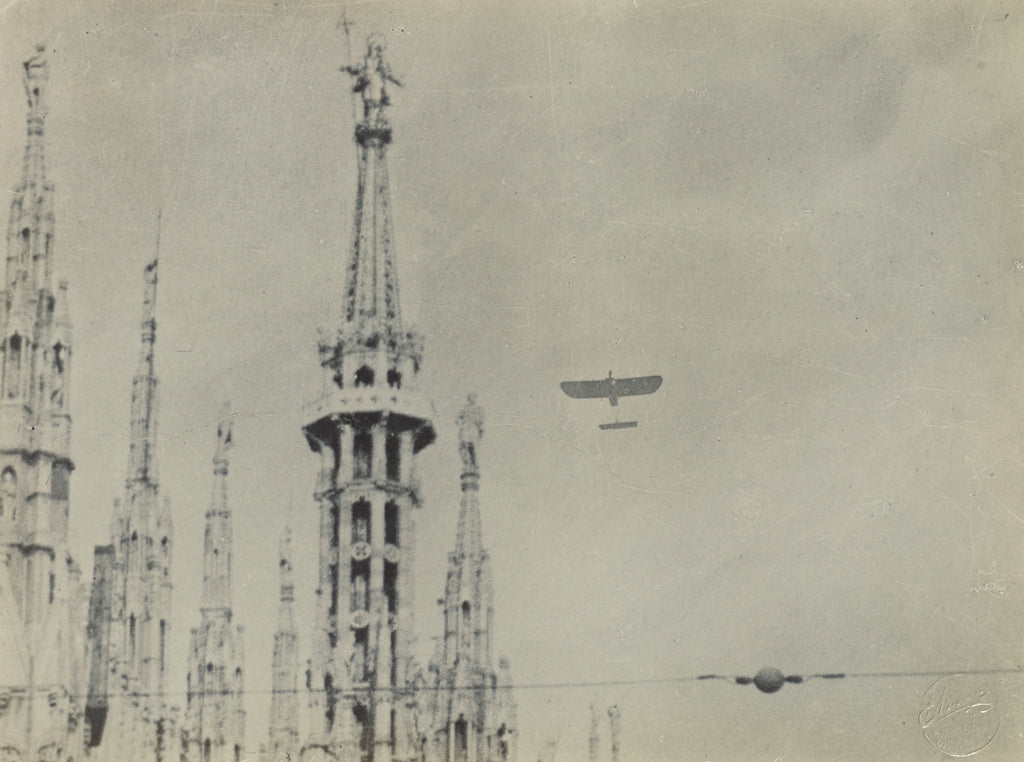 Fédèle Azari:[Airplane and Milan Duomo], Poster Print Wall Art