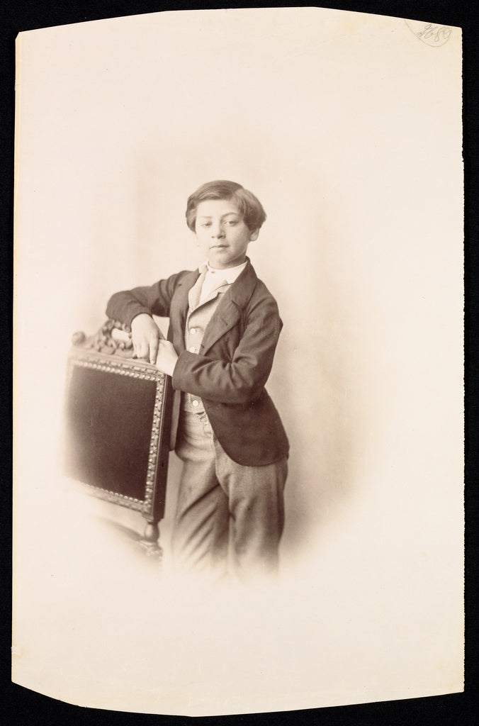 Gustave Le Gray:[Portrait of an Unidentified Boy Leaning on , Poster Print Wall Art