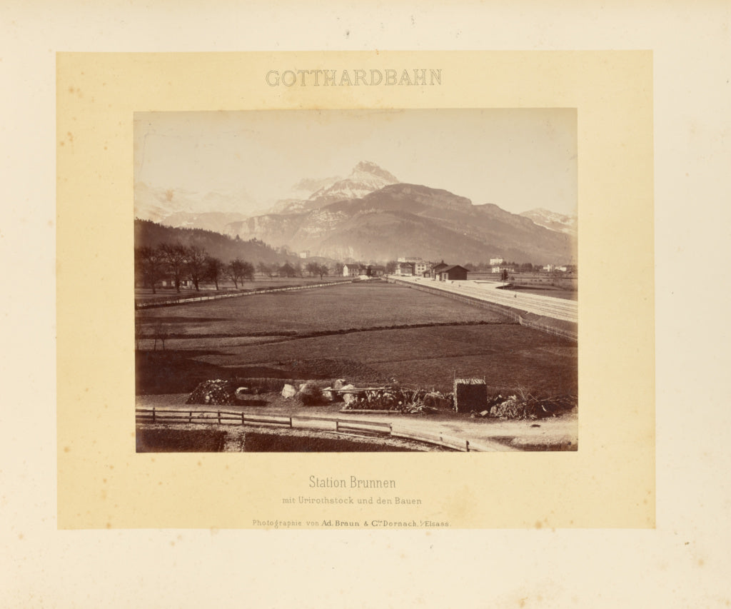 Adolphe Braun & Cie:Gotthardbahn: Station Brunnen mit Urirot,16x12"(A3)Poster